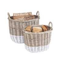 Set Of Two Two Toned Wicker Log Baskets