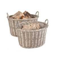 Set Of Two Oval Wicker Log Baskets