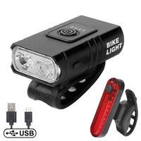 USB Rechargeable Bike Lights Set with Battery Indicator, 500 Lumen Twin T6 LED Front & COB Rear, Waterproof